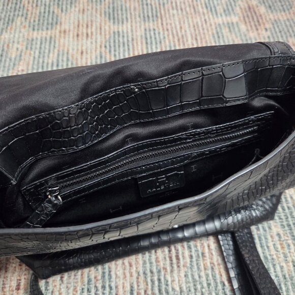H Halston Women's Black Croc Embossed Backpack Handbag - Picture 4 of 12